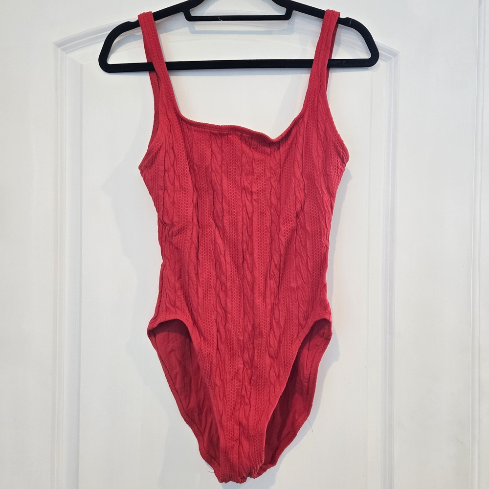 Anne Cole Red Cable Knit Womens One Piece Swimtsuit